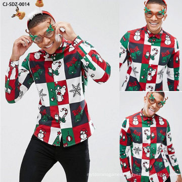 Popular Christmas Snowflake Bell Snowman Gift Printed Men′s Shirt
